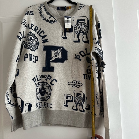 Polo Ralph Lauren Heather Gray Navy Tennis Collegiate Graphic Sweatshirt NWT - Picture 7 of 7